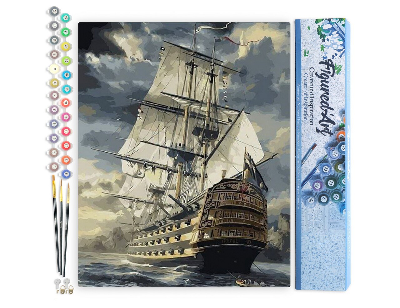 Figured'Art Paint by Numbers for Adults Ocean Galleon 16"x20" - Craft Art Painting DIY Kit Rolled Canvas without frame